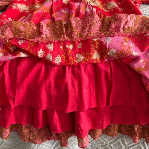 Free People Agnes Printed Mini Dress in Red/Pink - Picture 7 of 8